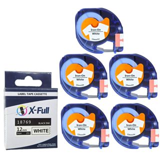 5 Fita 18769 12mm 2m Preto No Branco Para Tecido Iron-on Termocolante Dymo LetraTag LT-110T QX50 XR XM 2000 2000 Plus em Oferta na Shopee