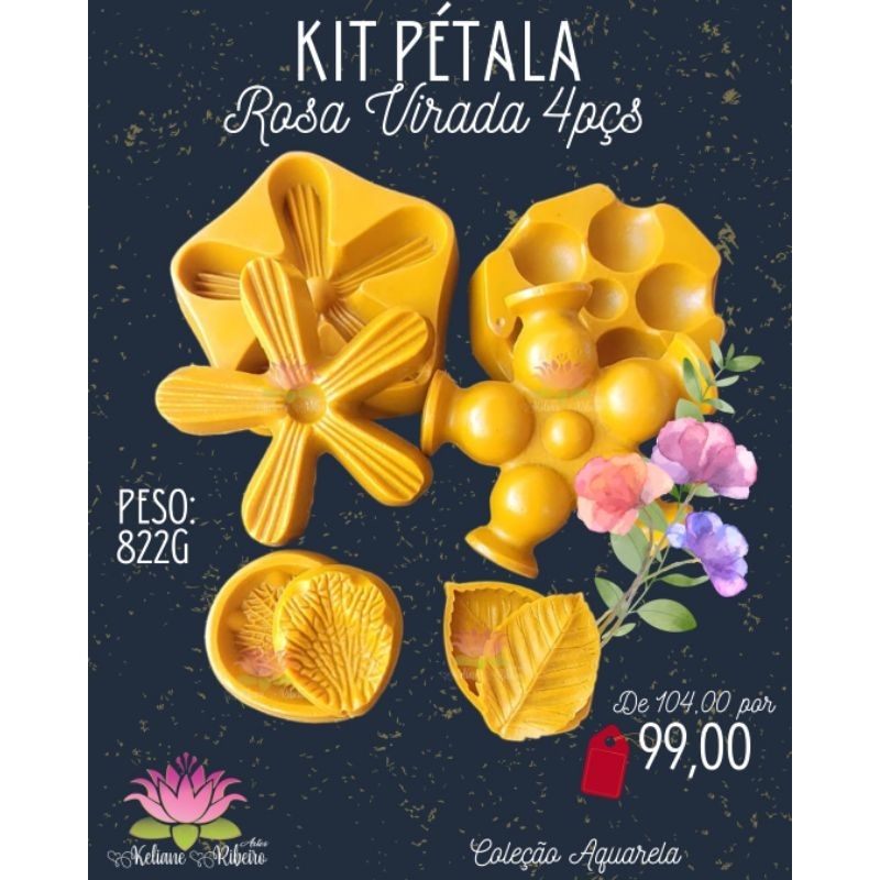FRISADOR EM RESINA KIT PÉTALA ROSA VIRADA 4 PÇS
