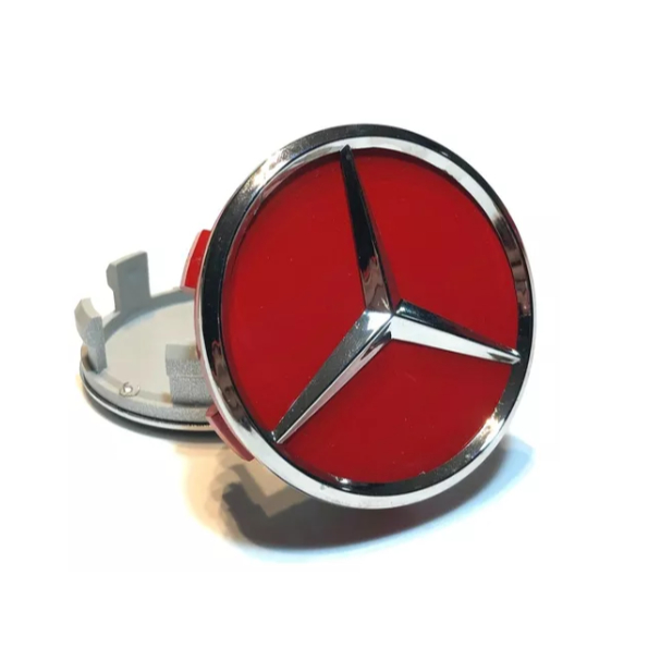 4 Calotinha Tampa Centro Da Roda Mercedes Amg 75mm Vermelho Cromado