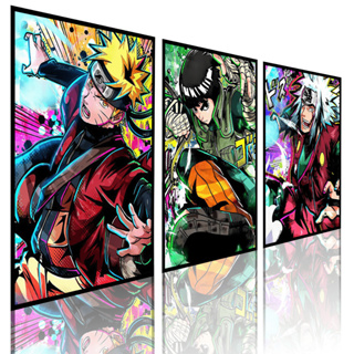 Kit 3 Quadros Decorativos Arte Anime Naruto Jiraya e Rock Lee em Oferta na Shopee