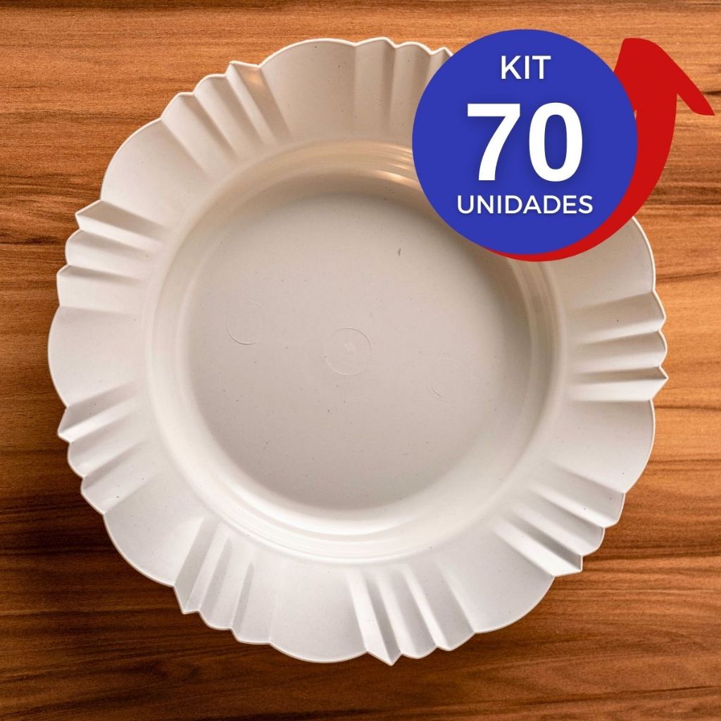 Kit 10 a 70 prato fundo com borda branco refeição churrasco festa prato redondo plastico branco em Oferta na Shopee