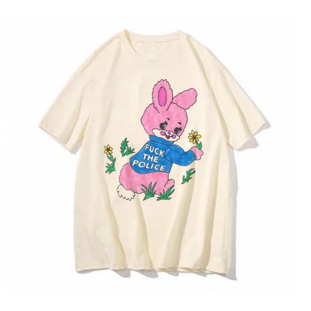 Camiseta Cute Bunny Blusa feminina masculina unissex coelho loco fuck the police estampas divertidas camisa streetwear
