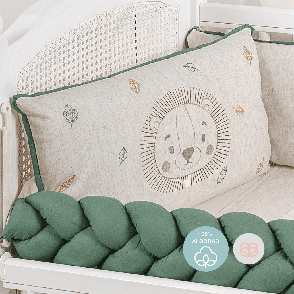 Brubrelel Baby Kit de Berço Americano Leon Linho 100% Algodão Bordado