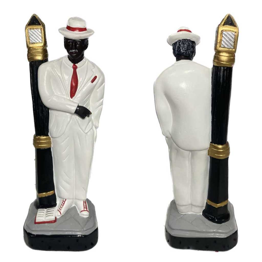 Imagem Malandro Zé Pilintra No Poste Zé Pelintra de Gesso 25cm Altar Congá - Umbanda Candomblé