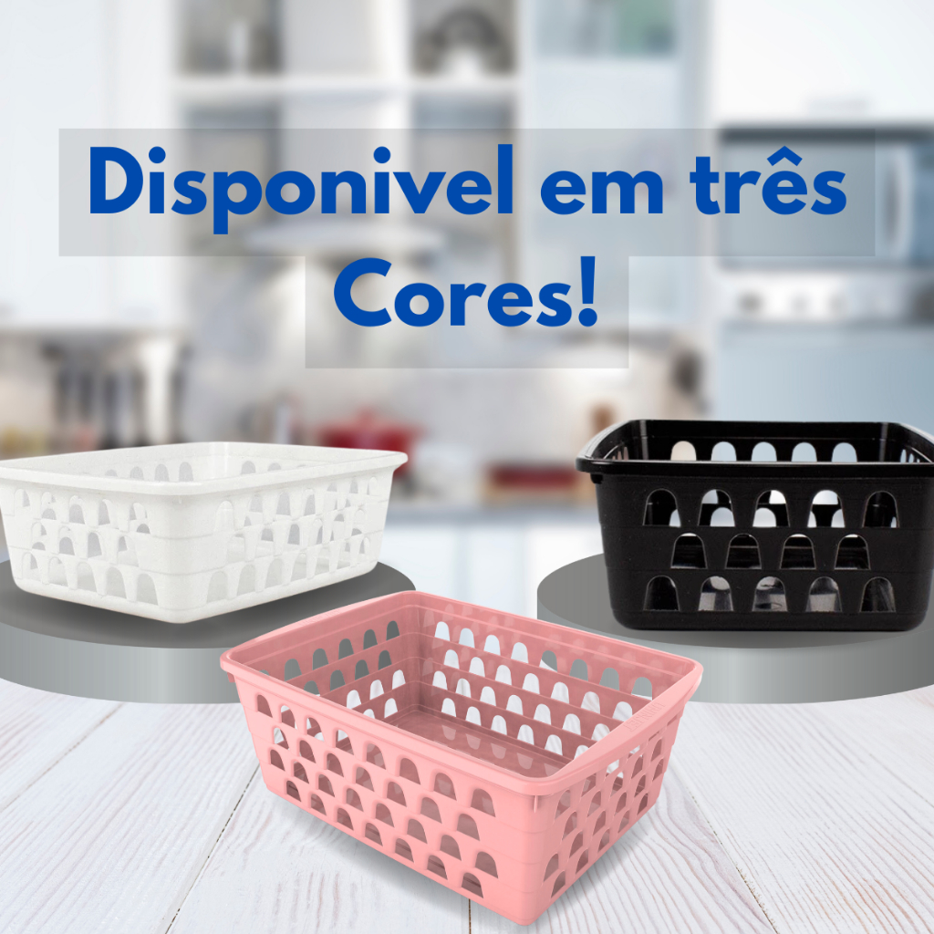 Kit 6 e 10 Cesto Organizador Multiuso Médio 20x16x7cm Branco Preto Rosa