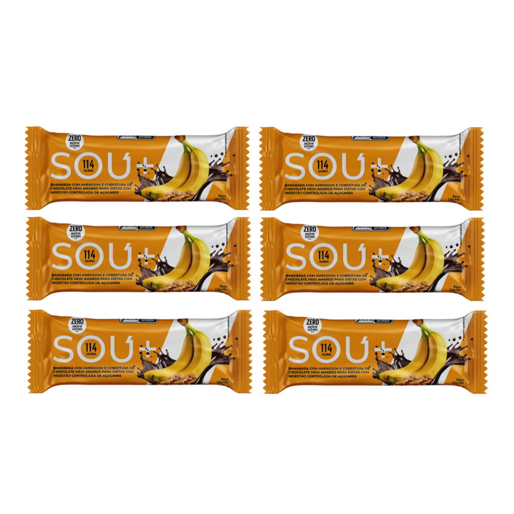 Barrinha De Bananinha Com Amendoim Chocolate Sem Açúcar 6Und
