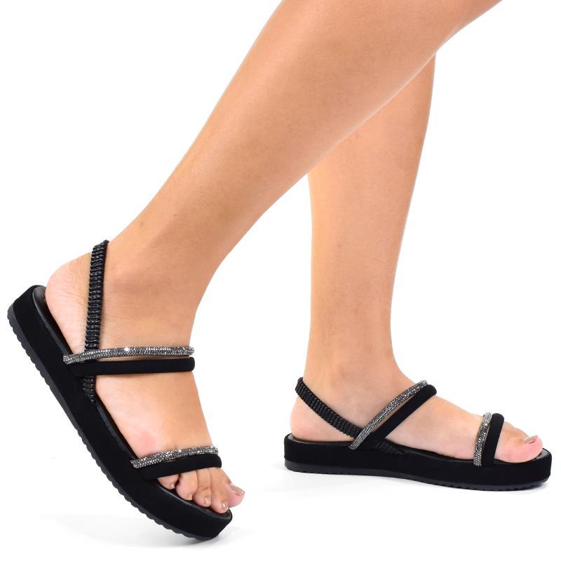 Sandália Papete Flatform Tiras Ajustável de Strass Confortável Dia a Dia Casual Lançamento