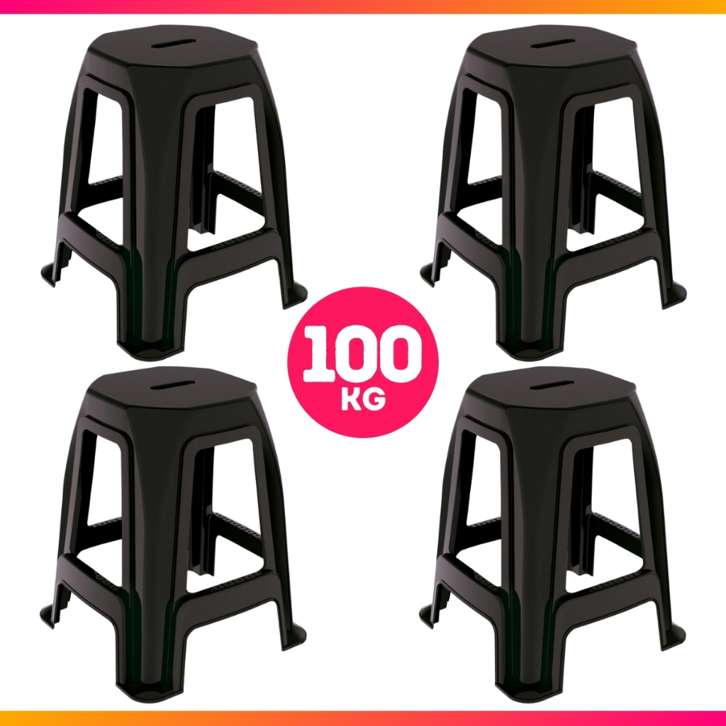 Conjunto 4 Banquetas Banco Plástico Resistente Suporta Até 100 Kg