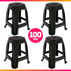 Conjunto 4 Banquetas Banco Plástico Resistente Suporta Até 100 Kg