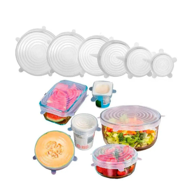 Kit 6 Tampas Panela Silicone Universal Reutilizável Elástica Tampas Silicone Cozinha Geladeira