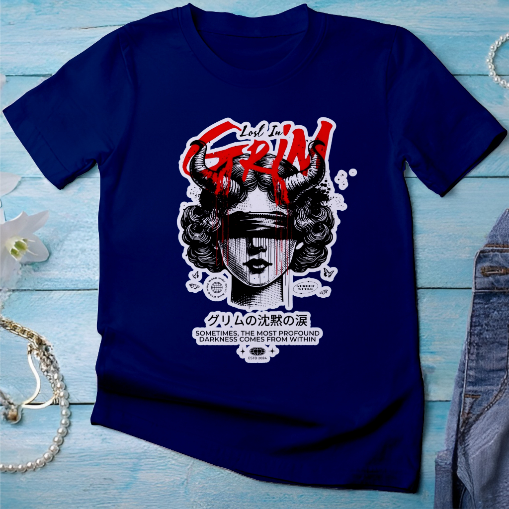 Camiseta Lost in grim 100% Algodão Estilo de rua Streetwear Camisa