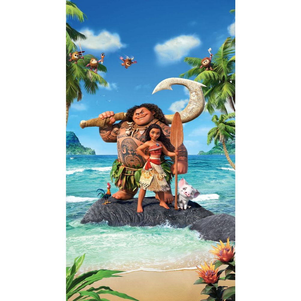 Painel de Festa em Tecido Personalizado - Tema Moana Sublimado Tecido Helanca com Elástico.