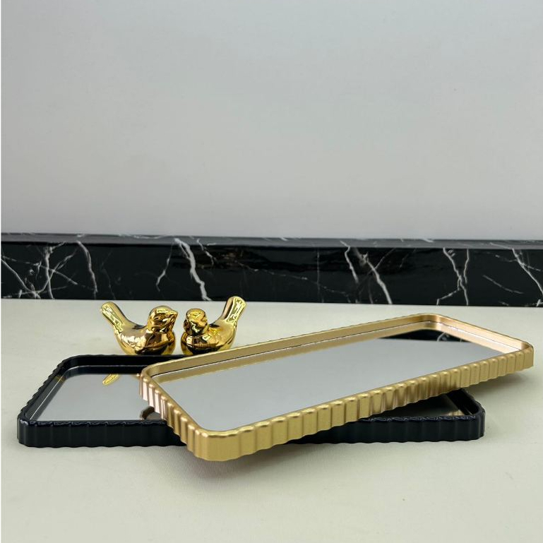 Bandeja Espelhada Banheiro Lavabo Bandeja Decorativa Multiuso Preta Dourada em Oferta na Shopee