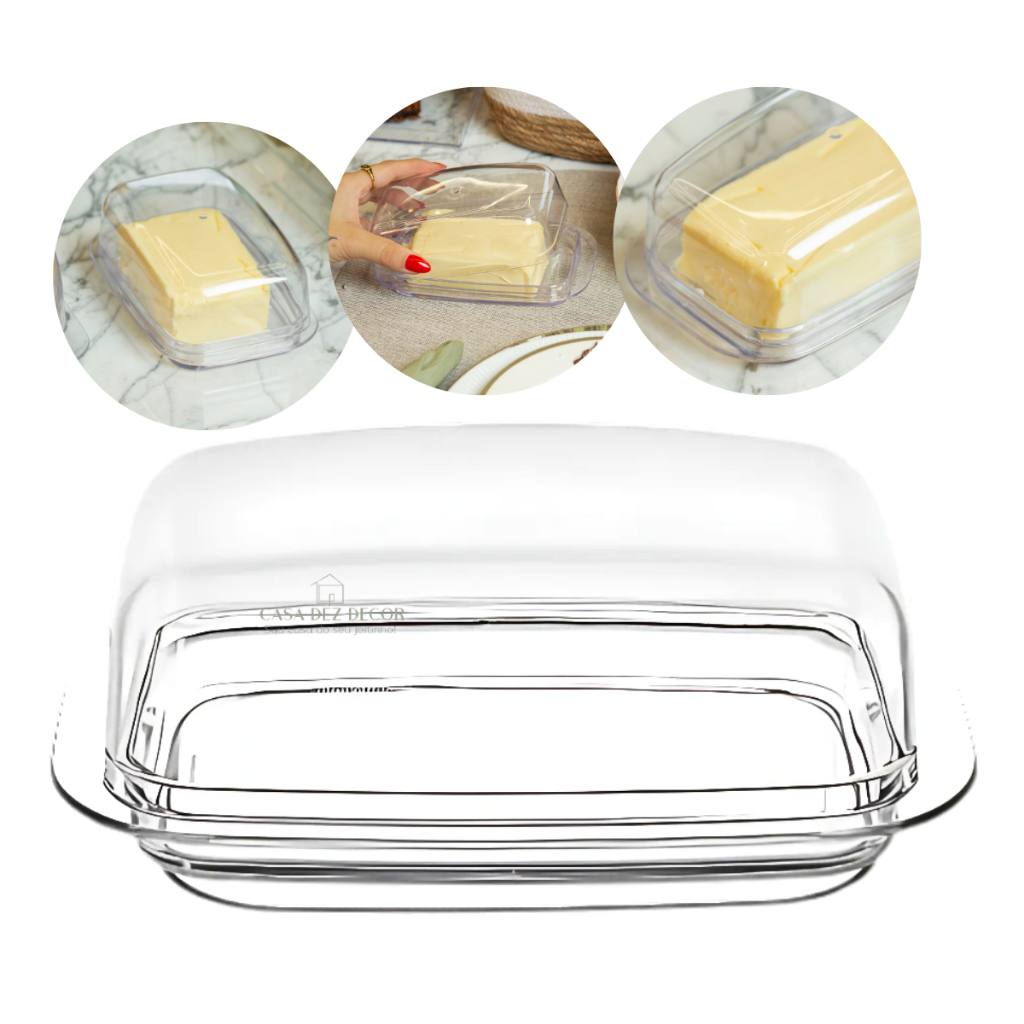 Porta Manteiga Manteigueira Manteguera Margarina com Tampa Acrílica Cozinha Mesa Posta Café da Manhã - Home & Living