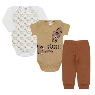Kit body Bebê 3 peças, Manga Longa, Manga Curta E Calça Roupas de Bebê