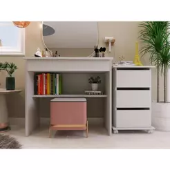 Kit Mesa Multiuso Organizador e Gaveteiro 3 Gavetas Com Rodinhas Cores
