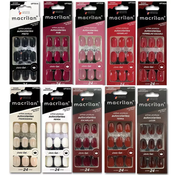 Unhas Postiças Autocolantes Amendoado Com 24 Unhas - Macrilan em Oferta na Shopee