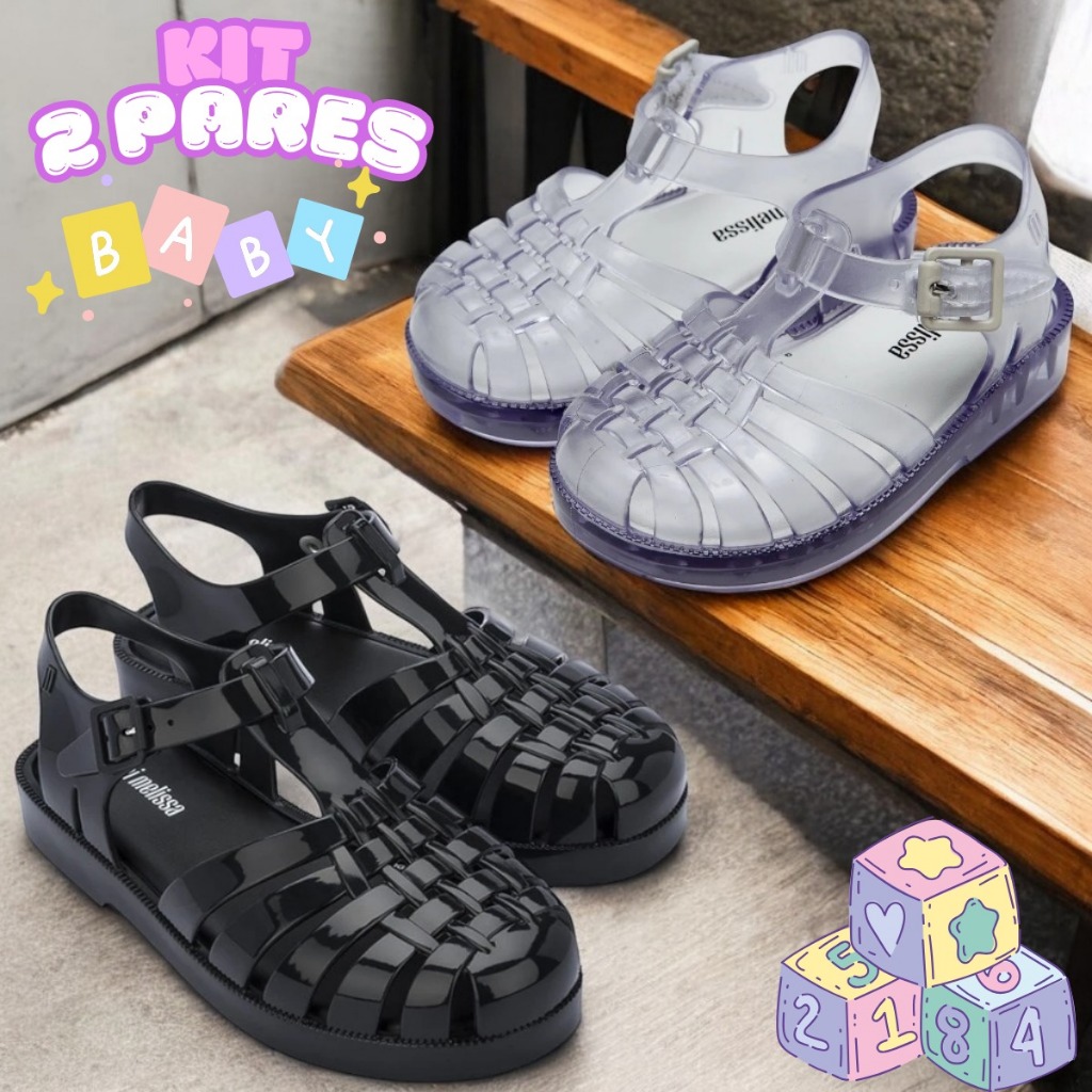 Kit 2 Sandália Papete Infantil Baby Do 17 Ao 24 Mel Casual Confortável Mais Vendido Para Uso Diário