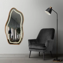 Espelho Orgânico 115x60cm Moldura Metal com Led Jateado Luz Branca e Amarela