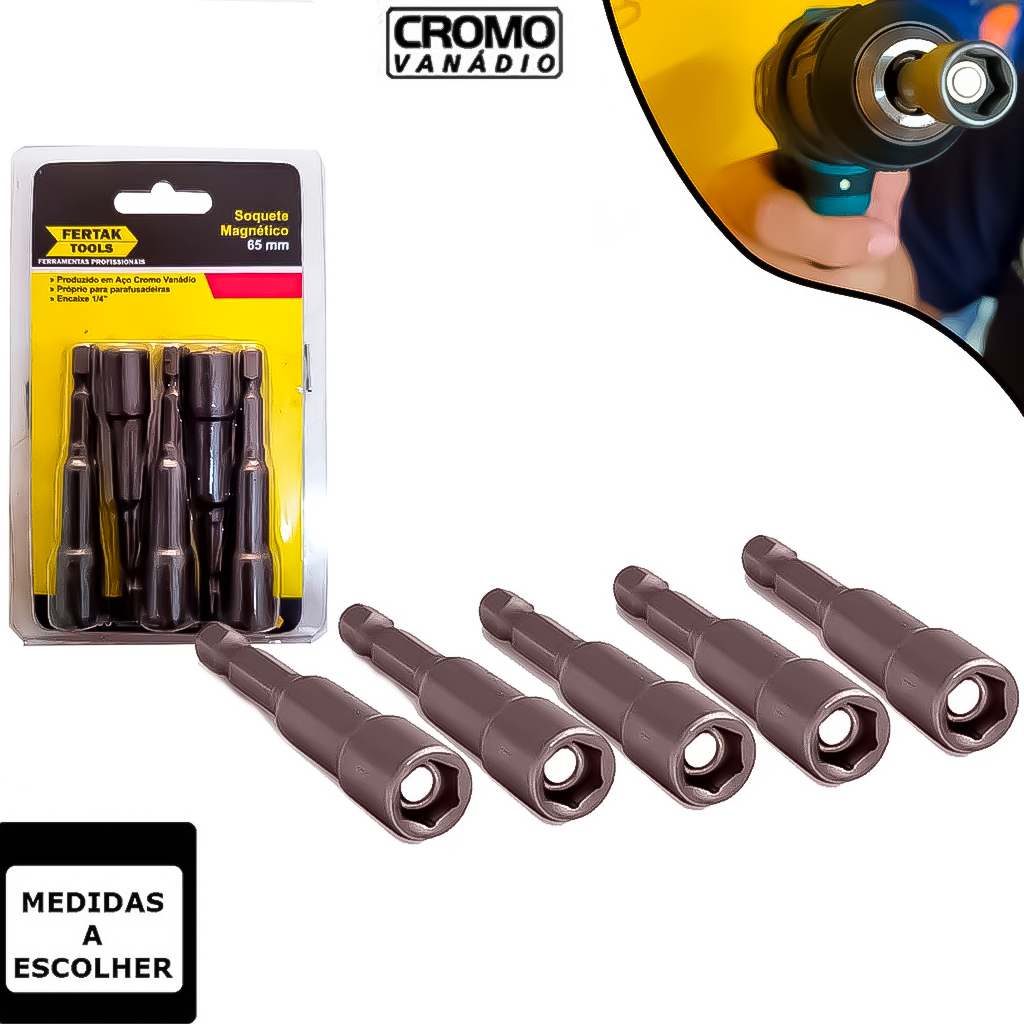 Jogo Soquete Ponta Bits Canhão Para Parafusadeira Cromo Vanádio 5 Peças - Magnetizado Várias Medidas em Oferta na Shopee