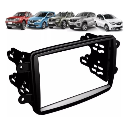 Moldura 2 Din Multimidia Painel Renault Kwid Captur Duster Logan Sandero Cor Preta