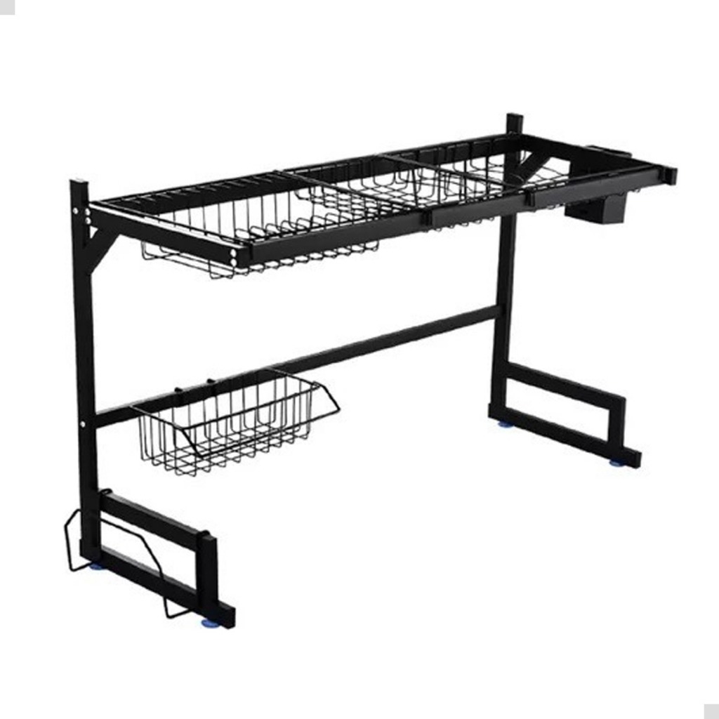 Escorredor De Louça 85cm Suspenso Preto Aço Inox Premium Organizador Para Cozinha Pratos Talheres