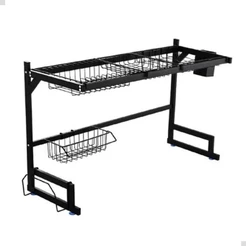 Escorredor De Louça 85cm Suspenso Preto Aço Inox Premium Organizador Para Cozinha Pratos Talheres