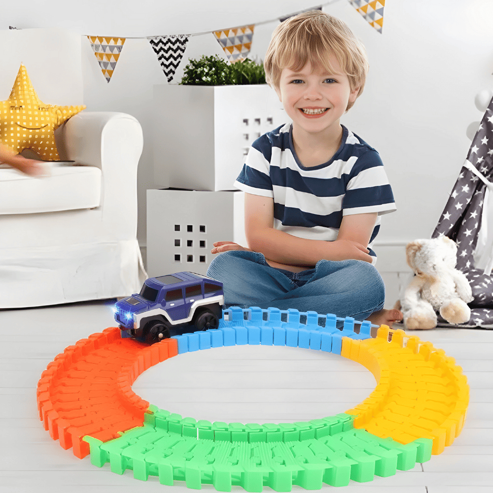 Carro De Brinquedo Com Pista Carrinho De Corrida Infantil Trilha Maluca Trilho Articulado Criança