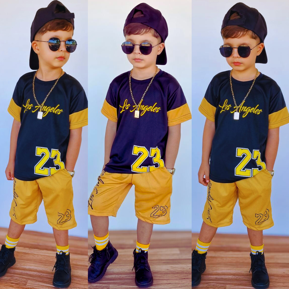 Conjunto Infantil Juvenil Masculino Dry Fit 2 Peças Camisa + Bermuda Top De Linha