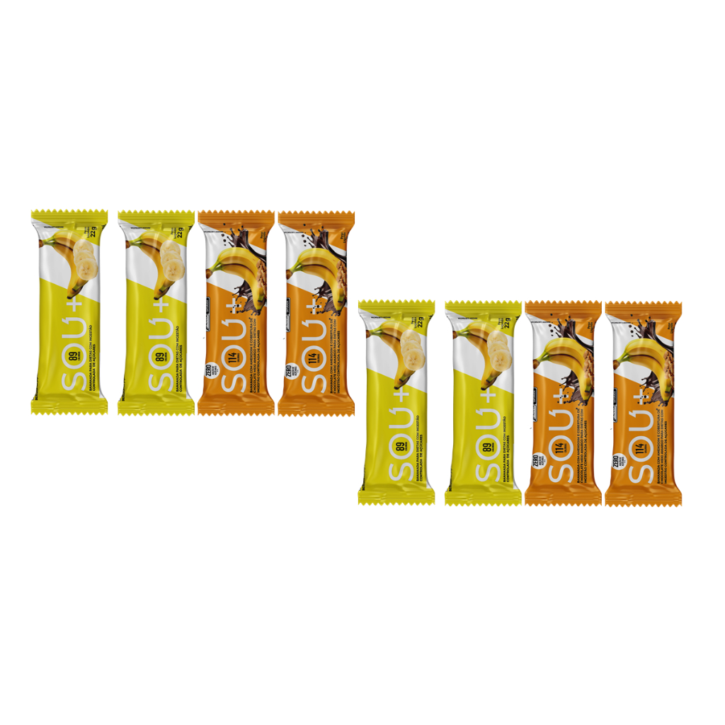 Bananinha Cremosa Zero Açúcar + Banana com Amendoim e Chocolate Zero SOU+ 8und