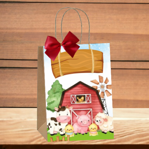 Sacolinhas Kraft Personalizadas Tema Fazendinha Vermelha Festa de Aniversário Doces Balas Lembrancinhas Acompanha Laço