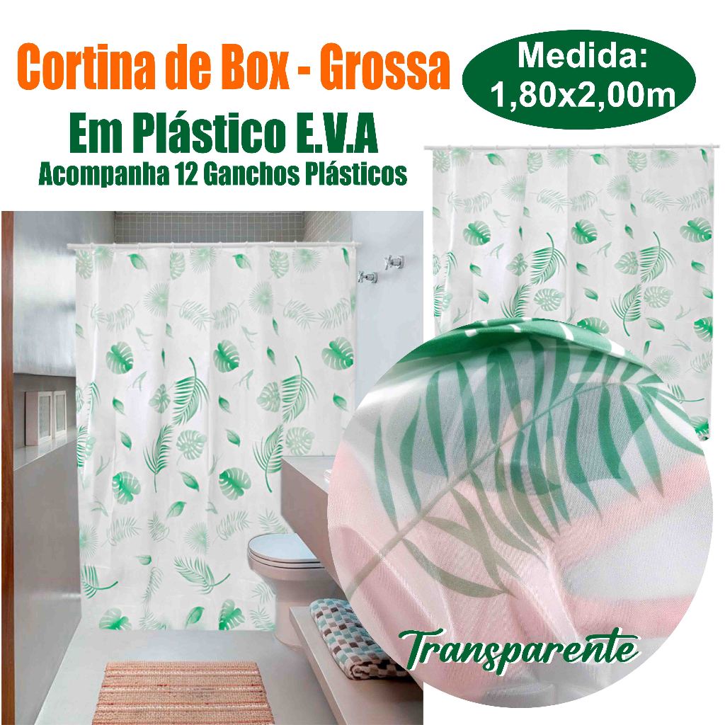 Cortina de Box 180x200cm em Plástico Vinil Grosso em PVC para Banheiro e Decoração Estampas Transparentes em Oferta na Shopee