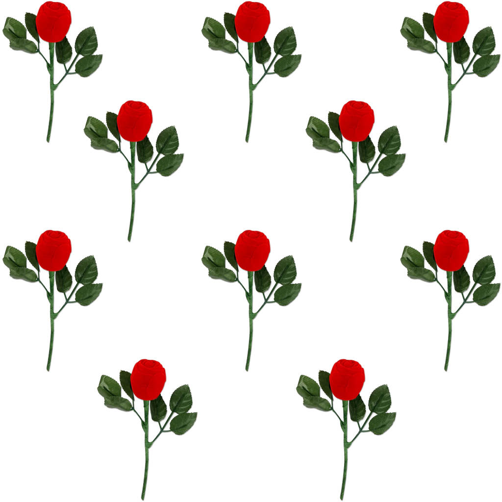 Kit 10 Estojo Caixinha Flor Rosa Vermelha Com Cabo Veludo Brinco Anel Aliança Joia