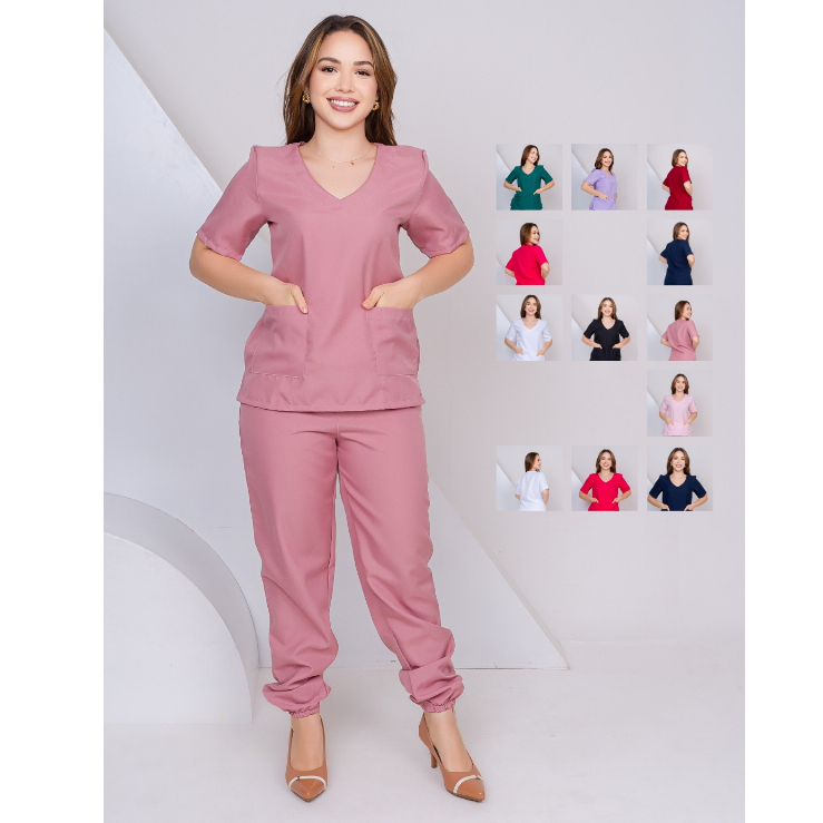 Scrub Feminino Acinturado Jogger Rosê Lavanda Preto Verde Bandeira Pink Vinho em Oferta na Shopee