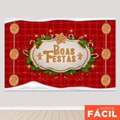 Painel De Natal Decoração Boas Festas Sublimado Em Tecido Retangular Horizontal