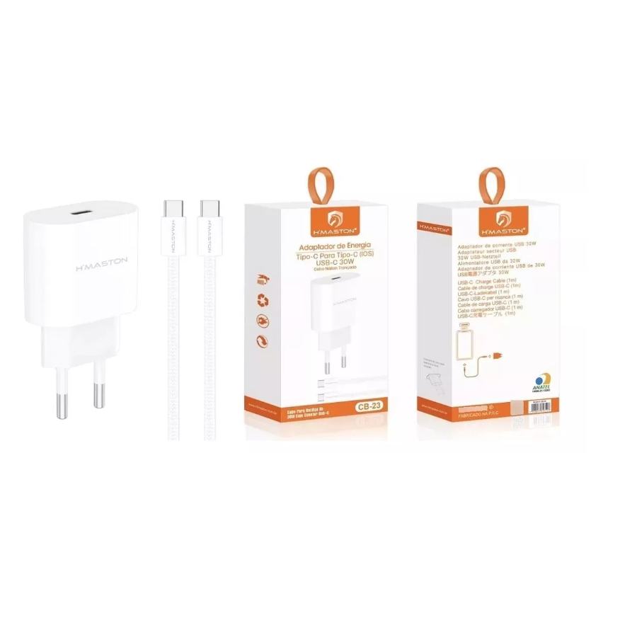 Carregador Turbo 30W IPhone 17 15 16  Cabo Tipo C Fonte Adeptador de Energia Ultra Rapido 30W CB-23