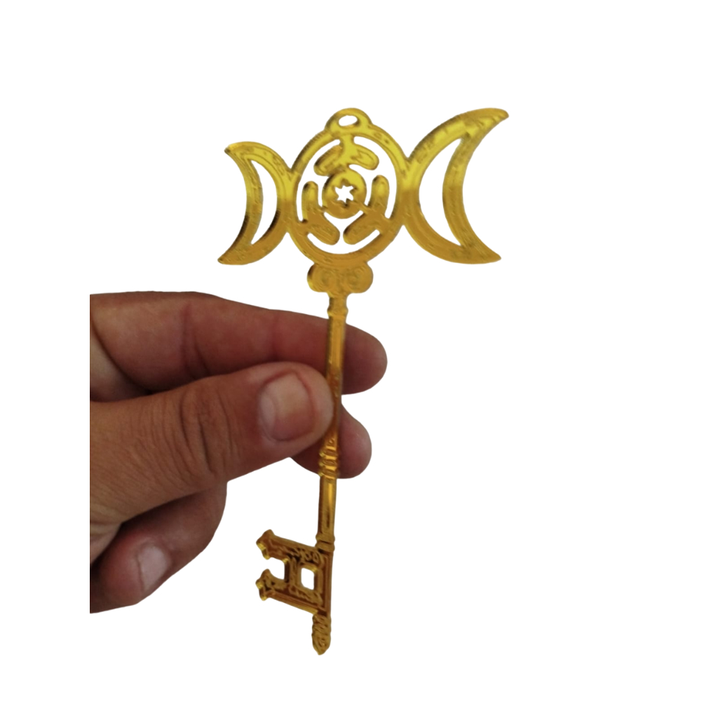 Chave De Hecate aplique acrílico dourado strophalos Wicca  hekate deusa hécate hekate mdf wicca triluna fases da lua