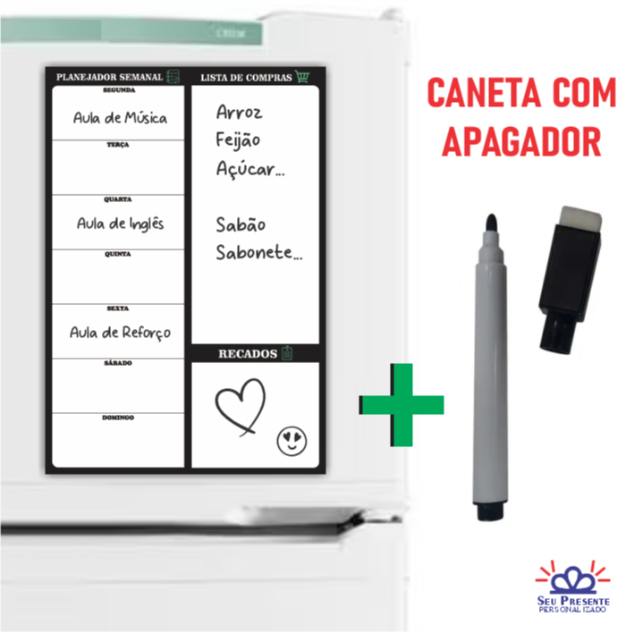 Imã de Geladeira com Manta Magnética e Caneta que Apaga e Escreve em Oferta na Shopee