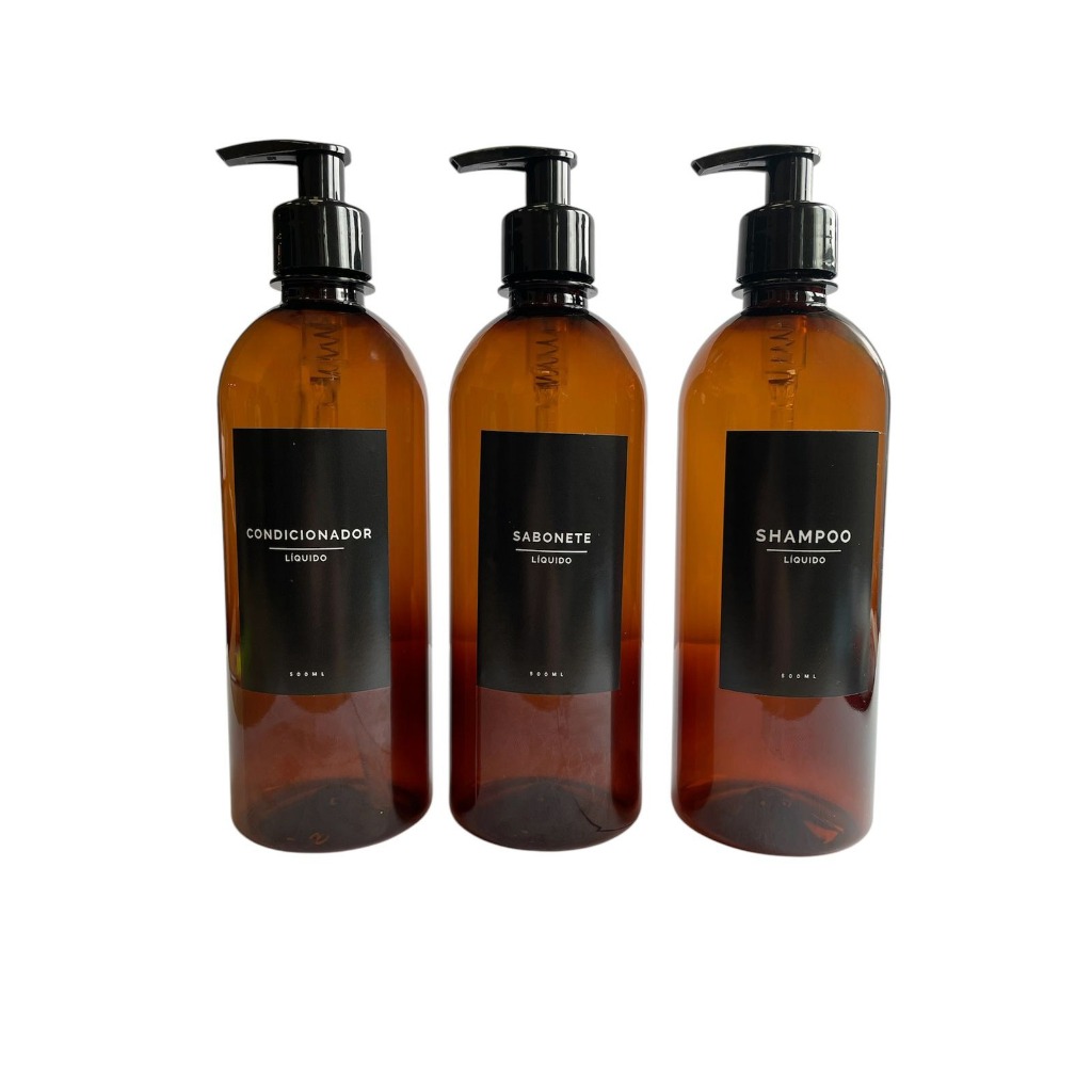 Kit Banheiro Frasco Shampoo Condicionador Sabonete 500ml PUMP Lavabo viagem ( 3 PEÇAS )