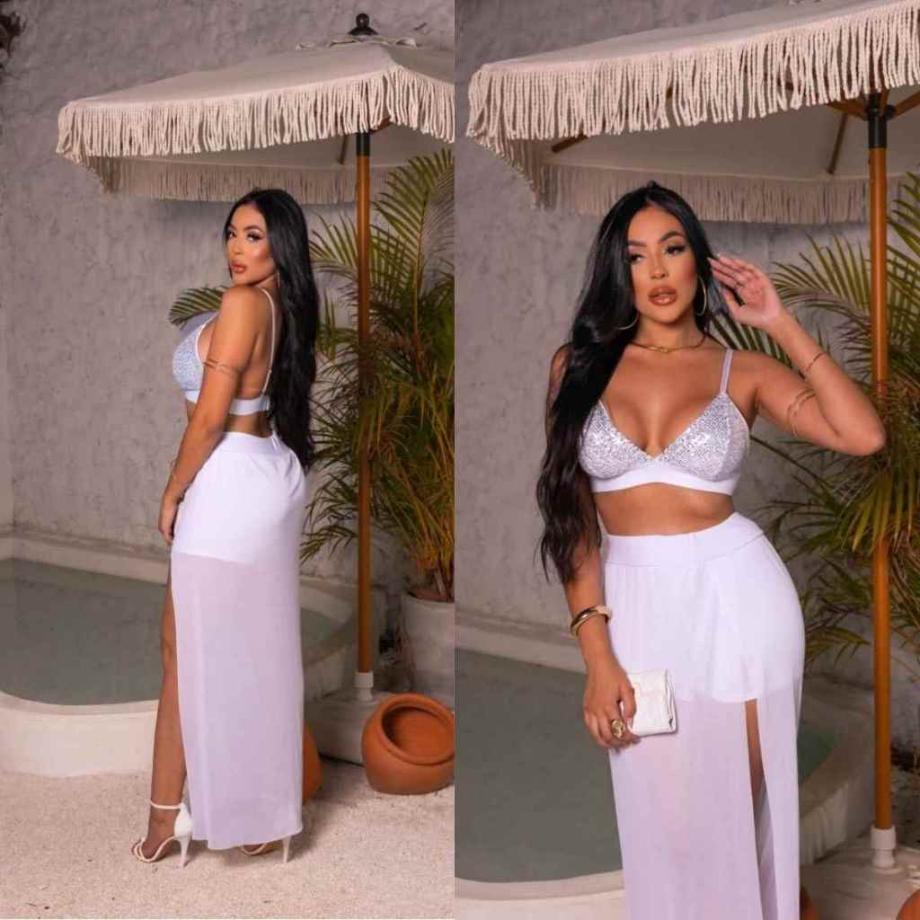 Conjunto Feminino 2 Peças Lançamento Saia Fenda Lateral Top Moda Festa Lançamento