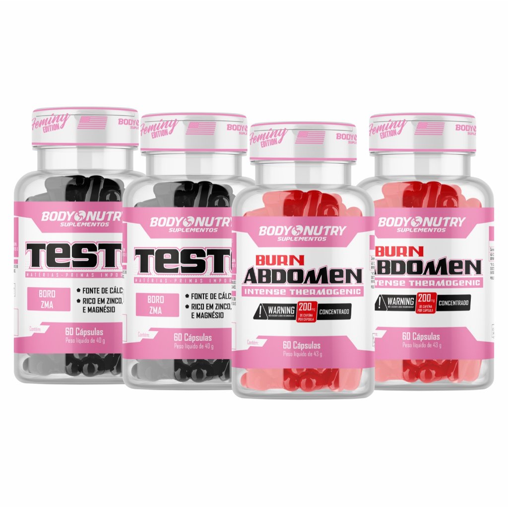 Kit 2x Testo Feminy 60 cápsulas - Aumenta a Libid + 2x Cafeina Burn Abdomen Feminy (Termogenico) 60 em Oferta na Shopee