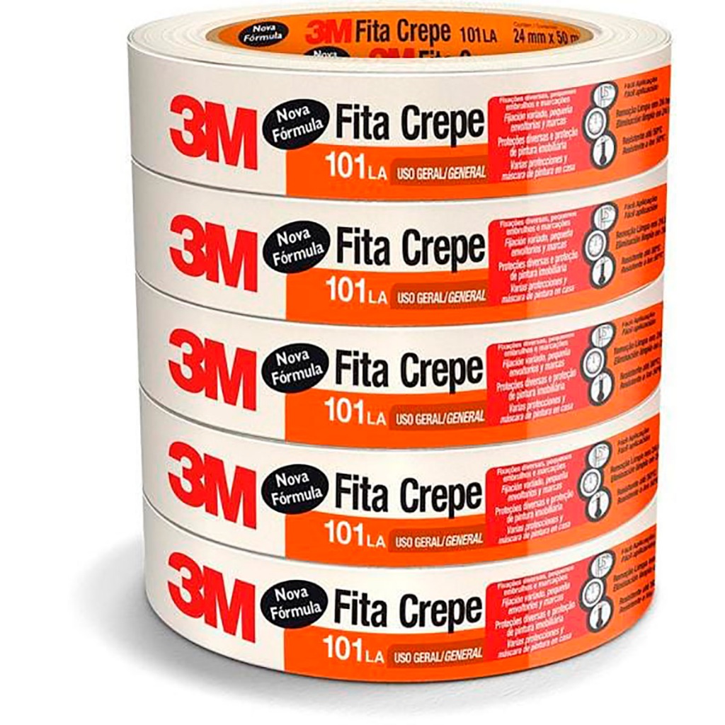 Kit Com 5 Fita Crepe Multiuso 24mmX50m 3M em Oferta na Shopee