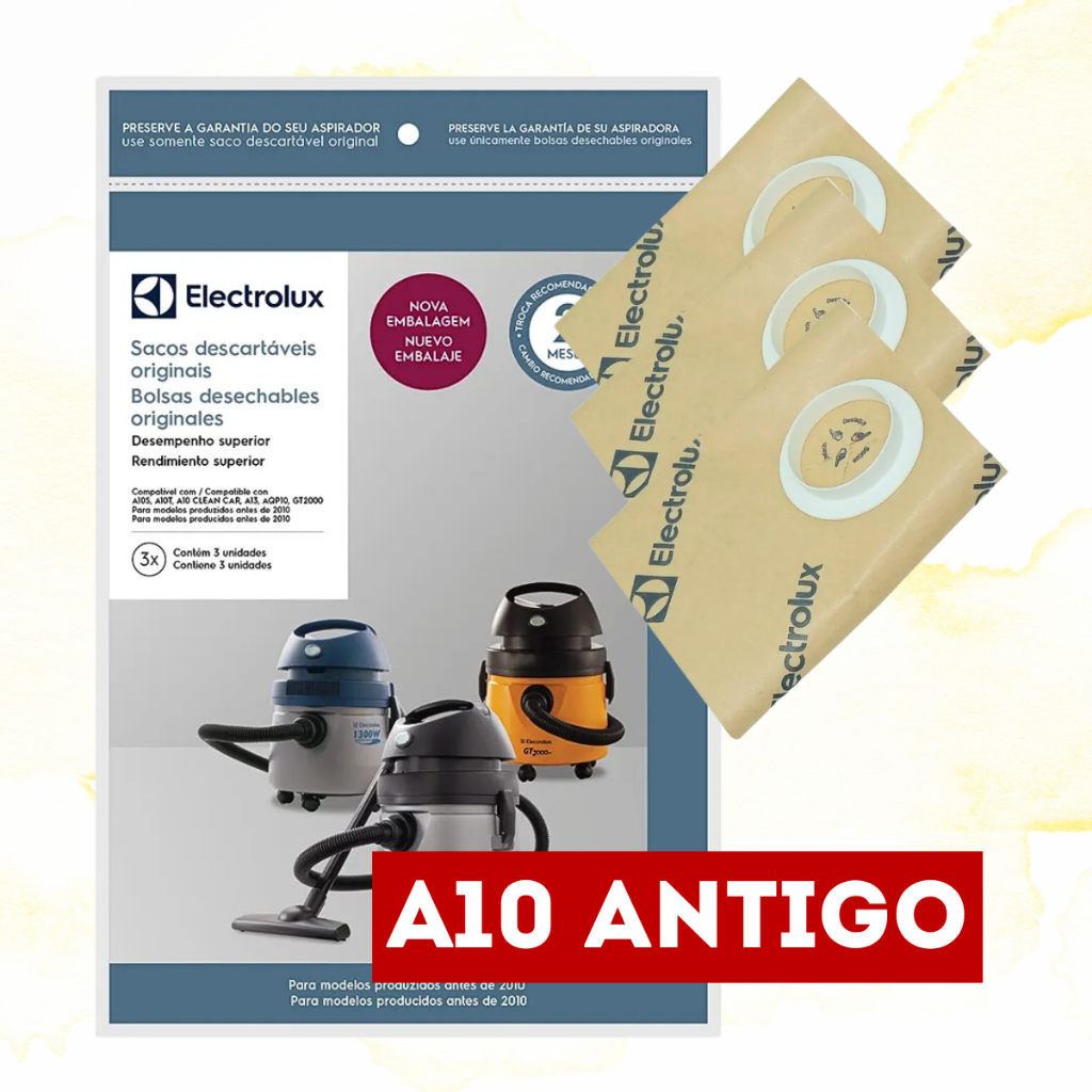 3 Sacos Aspirador Electrolux A10 A13 AQP10 GT2000 - Antigo Original