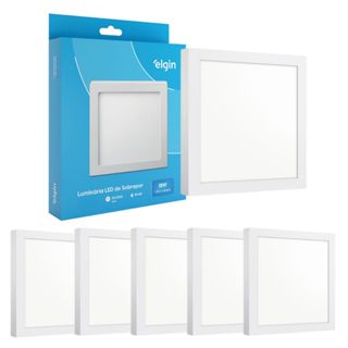 Kit 5 Luminária Painel Plafon Sobrepor Quadrado Led 18w Bivolt ELGIN em Oferta na Shopee