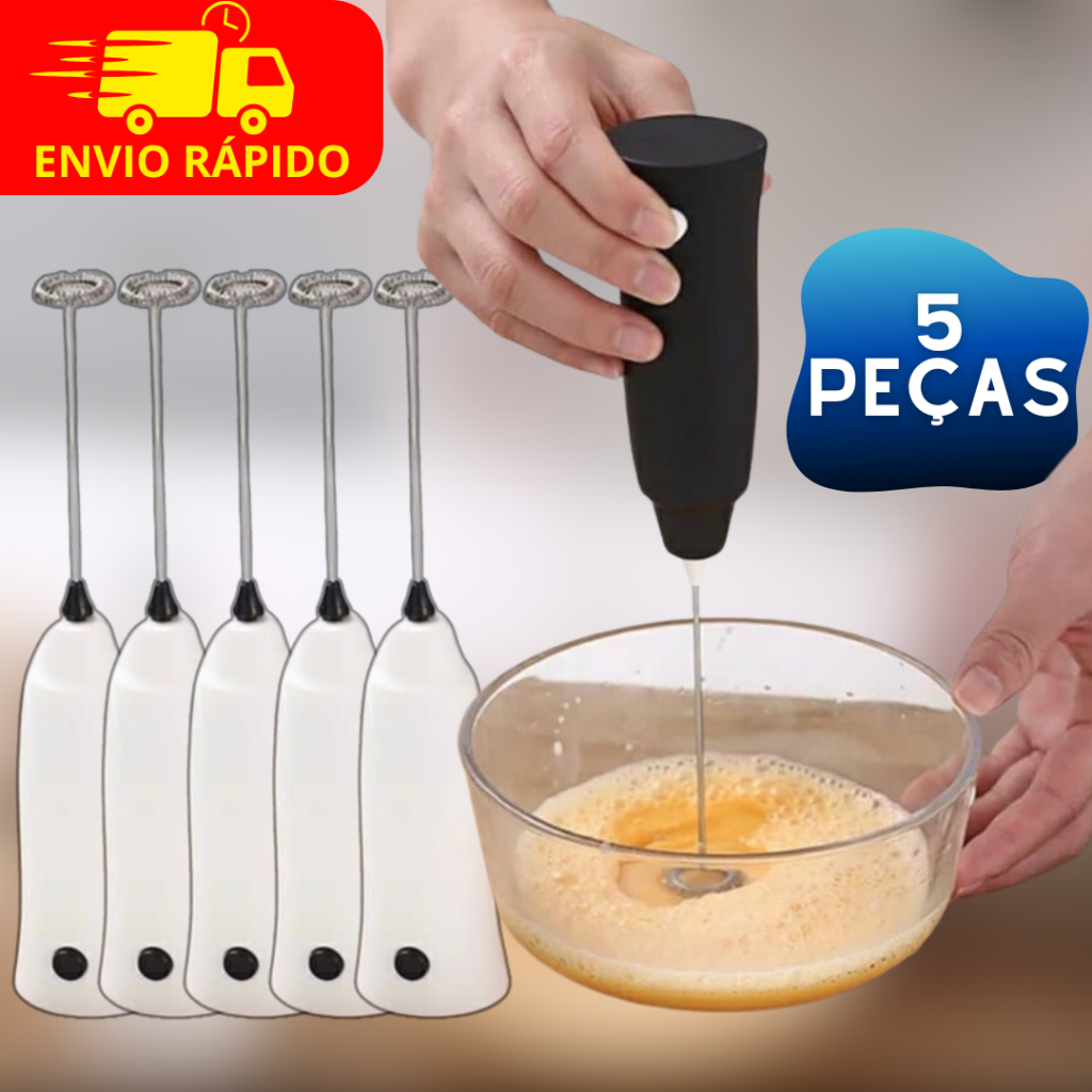 5 Mixer Elétrico Giratório Potente Mini Misturador Para Bebidas Cozinha Cafés Casa e Restaurante