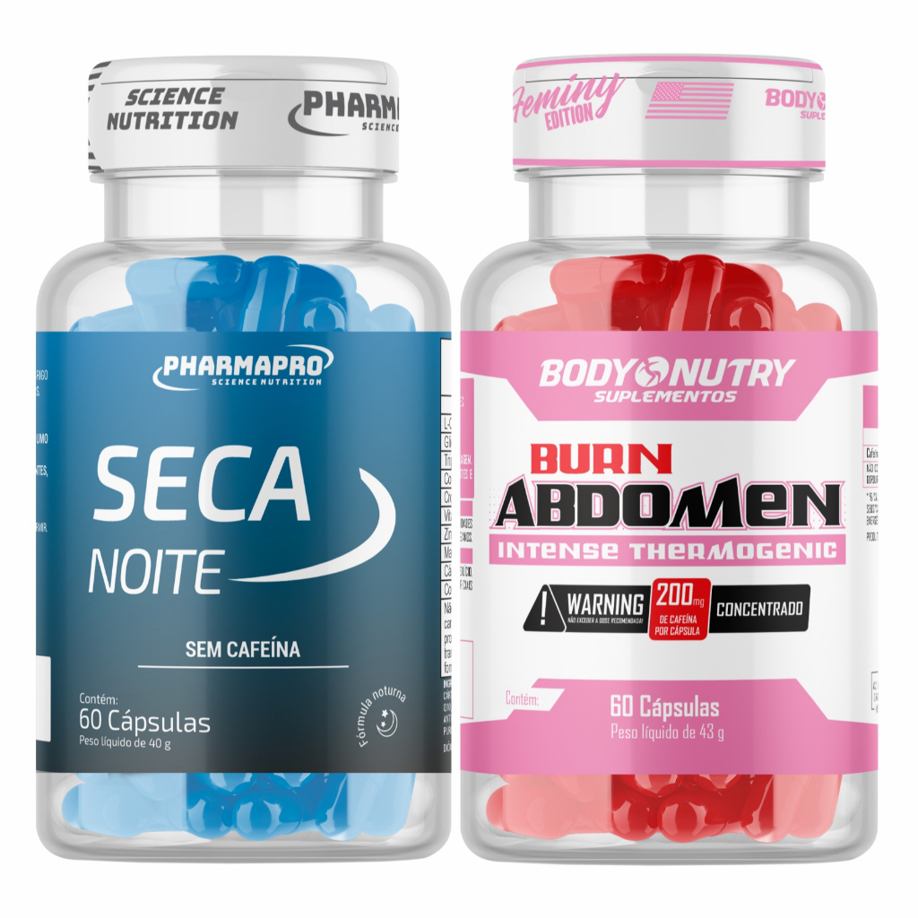 Kit Termogenico + Termogenico Sem Cafeina - Cafeina Burn Abdomen Feminy + Seca Dia, 60 Cápsulas