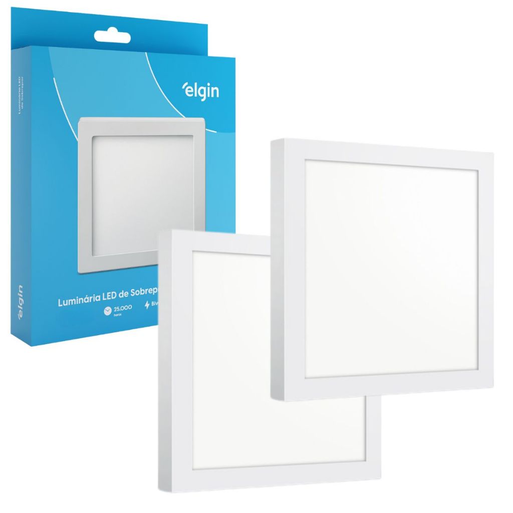 Kit 2 Luminária Painel Plafon Sobrepor Quadrado Led 18w Bivolt ELGIN - Home & Living