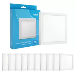 Kit 10 Luminária Painel Plafon Sobrepor Quadrado Led 18w Bivolt ELGIN