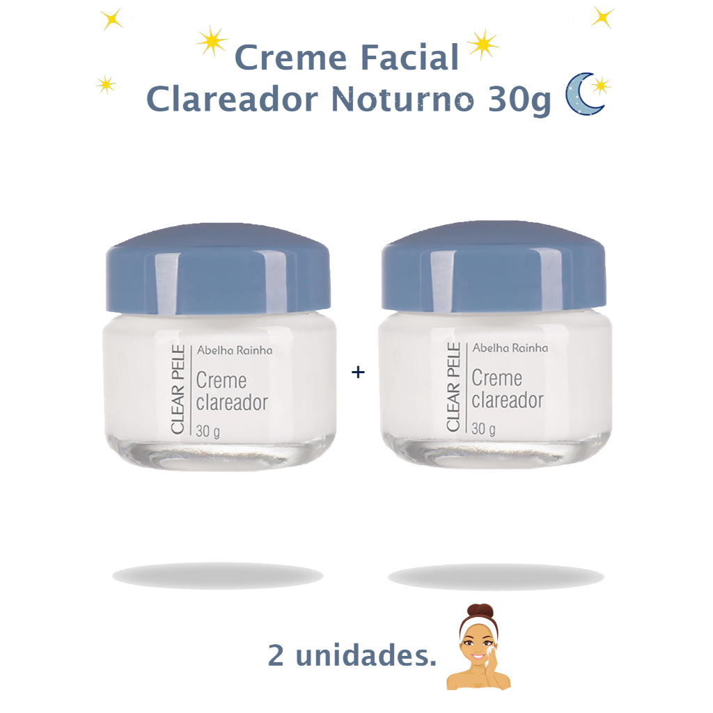 Kit 2x Creme Facial Clareador Noturno Clear Pele Abelha Rainha 30g em Oferta na Shopee
