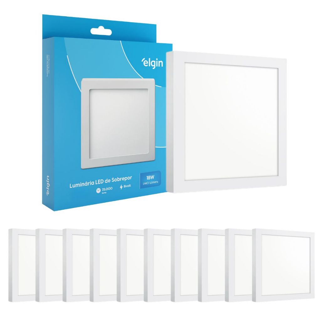 Kit 15 Luminária Painel Plafon Sobrepor Quadrado Led 18w Bivolt ELGIN em Oferta na Shopee